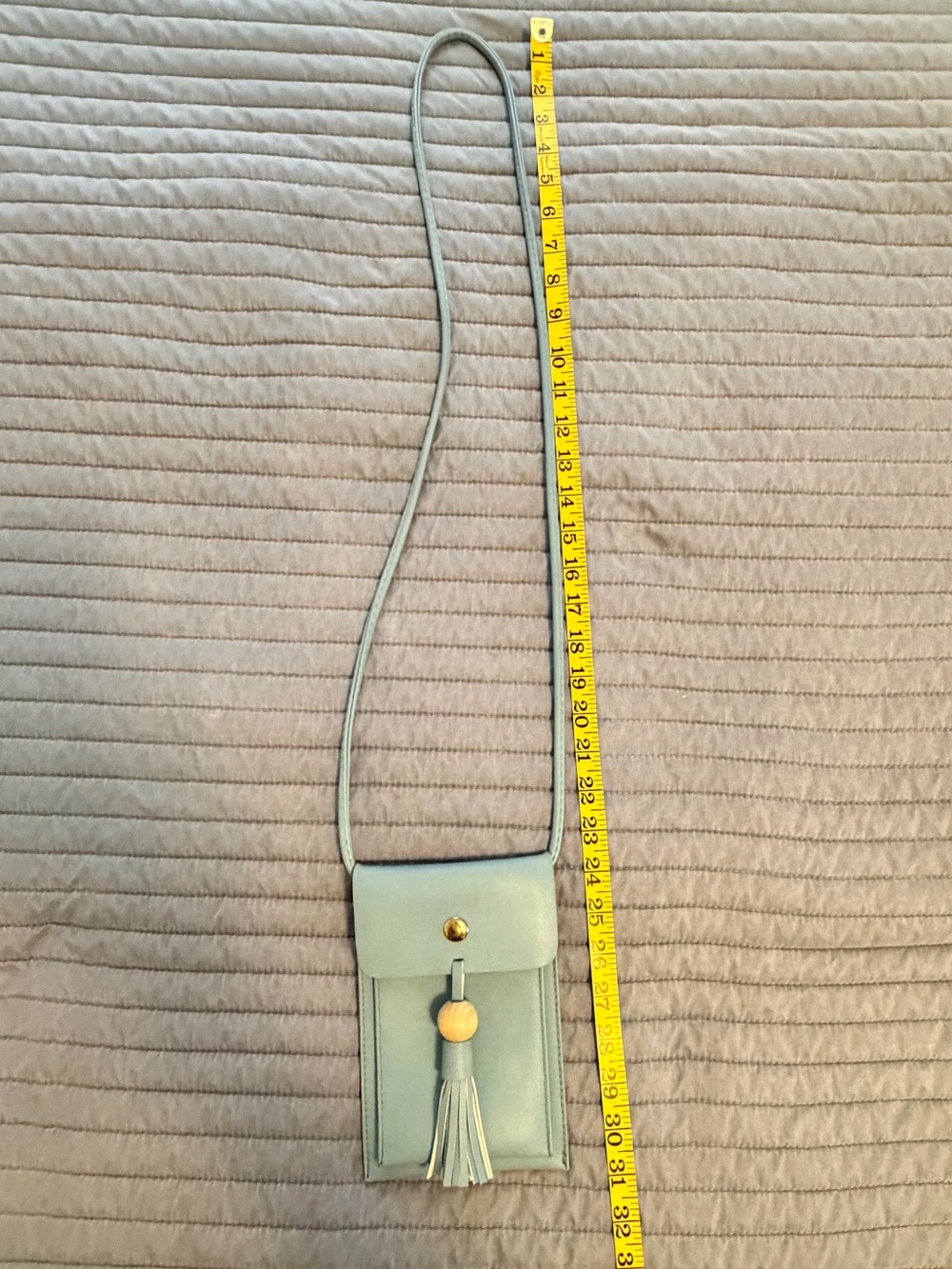 Faux Leather Tassel Crossbody Phone Pouch - Light Blue